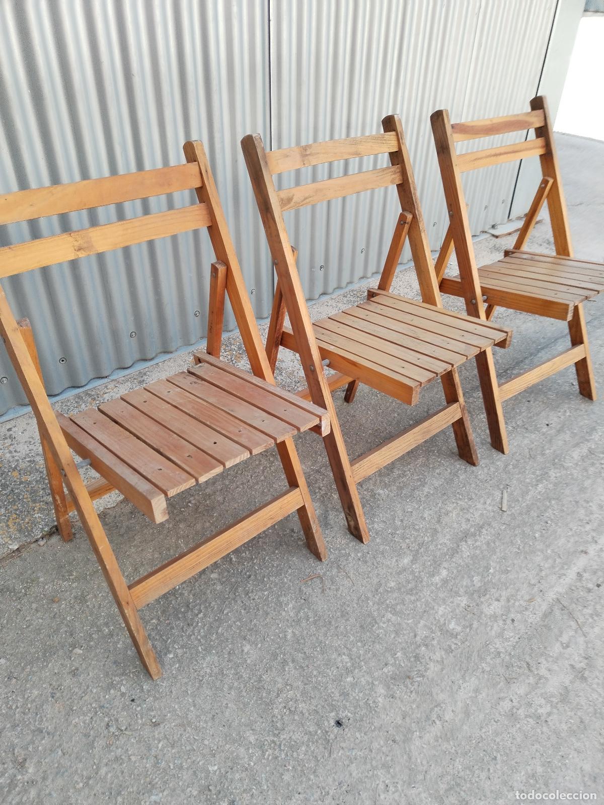Antig&uuml;edades: 3 sillas de madera plegables - Foto 4