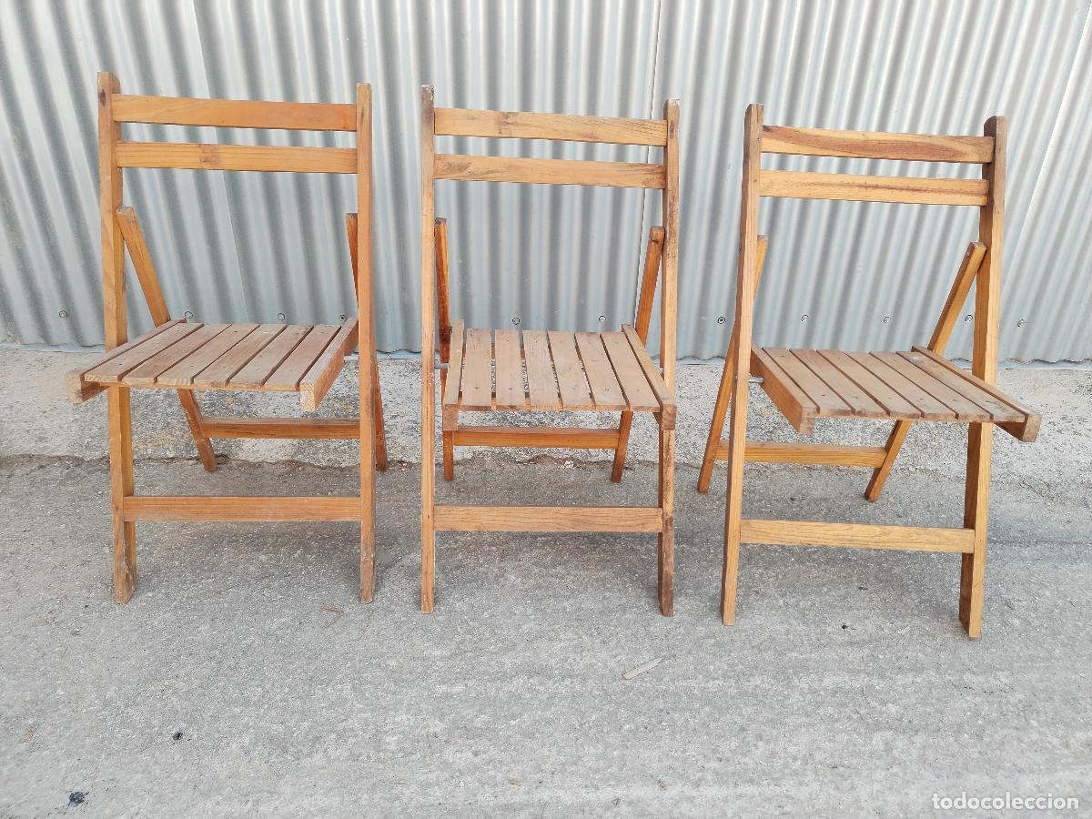 Antig&uuml;edades: 3 sillas de madera plegables - Foto 5