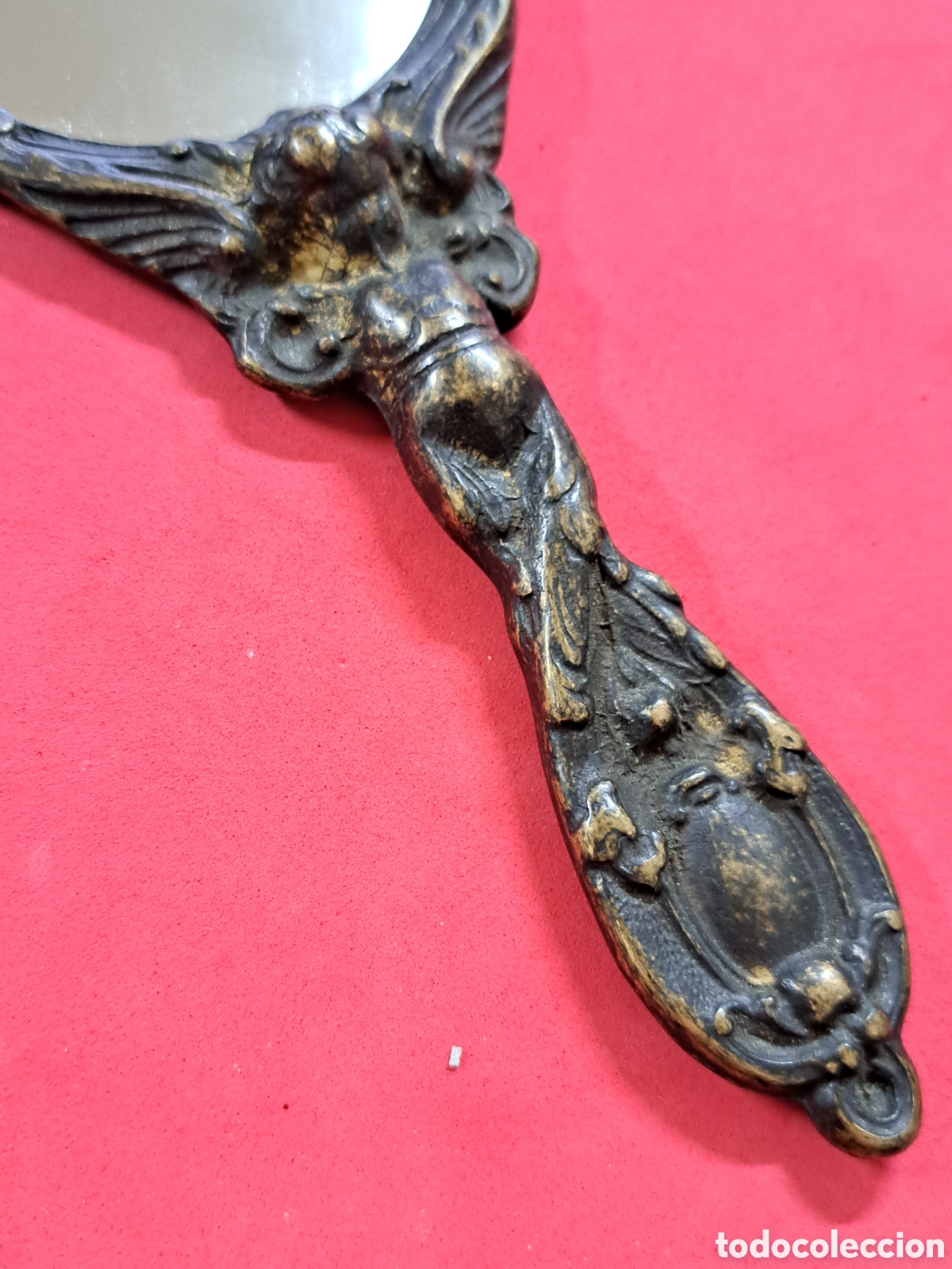 Antig&uuml;edades: Espejo de mano en bronce con angelotes mide 30,5 cms - Foto 3