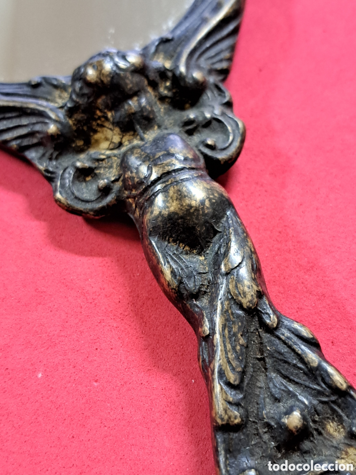 Antig&uuml;edades: Espejo de mano en bronce con angelotes mide 30,5 cms - Foto 5