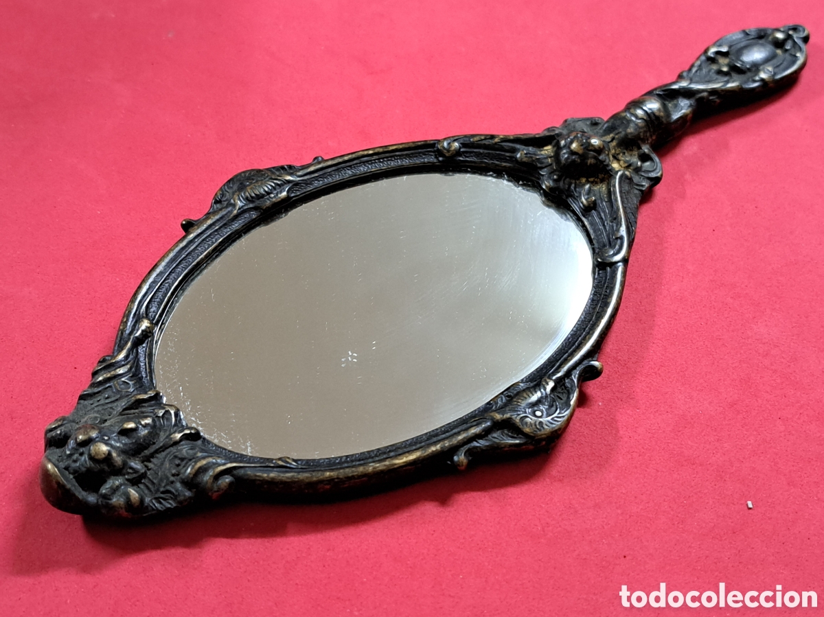 Antig&uuml;edades: Espejo de mano en bronce con angelotes mide 30,5 cms - Foto 6
