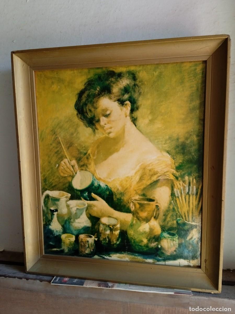 Antig&uuml;edades: Marco antiguo de madera con l&aacute;mina - Foto 1