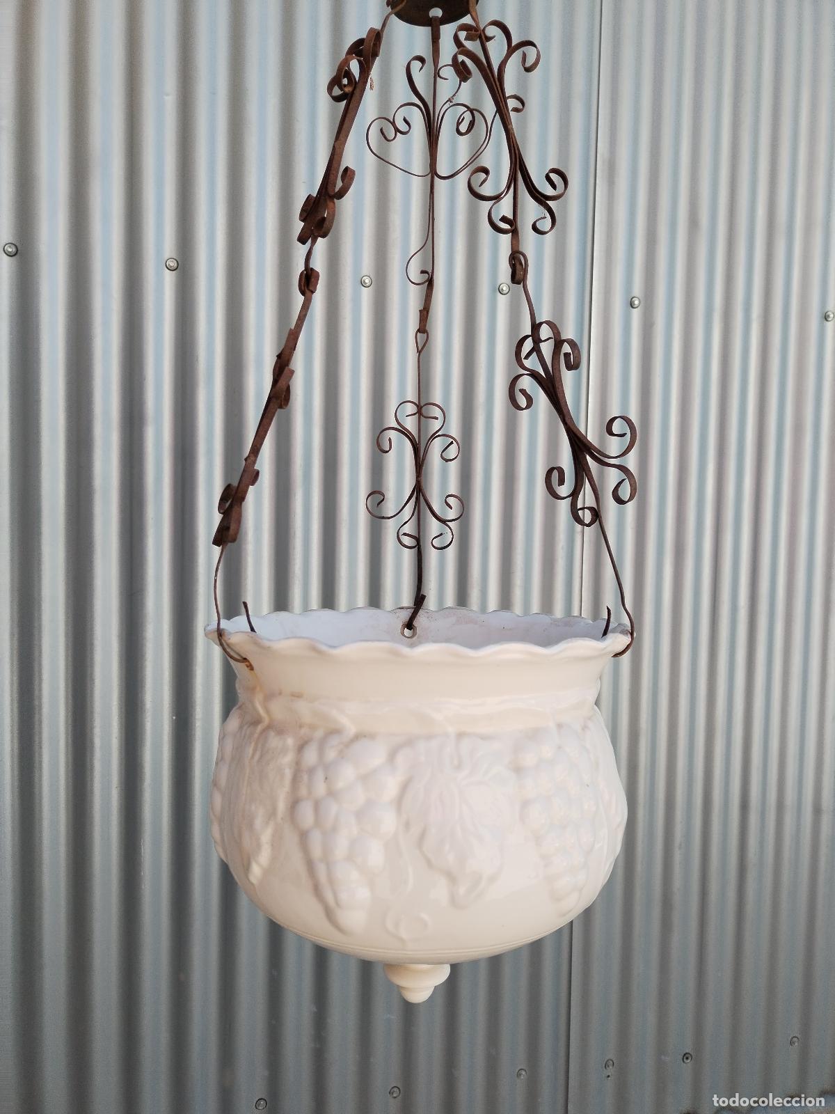 Antig&uuml;edades: macetero colgante de ceramica y forja - Foto 4