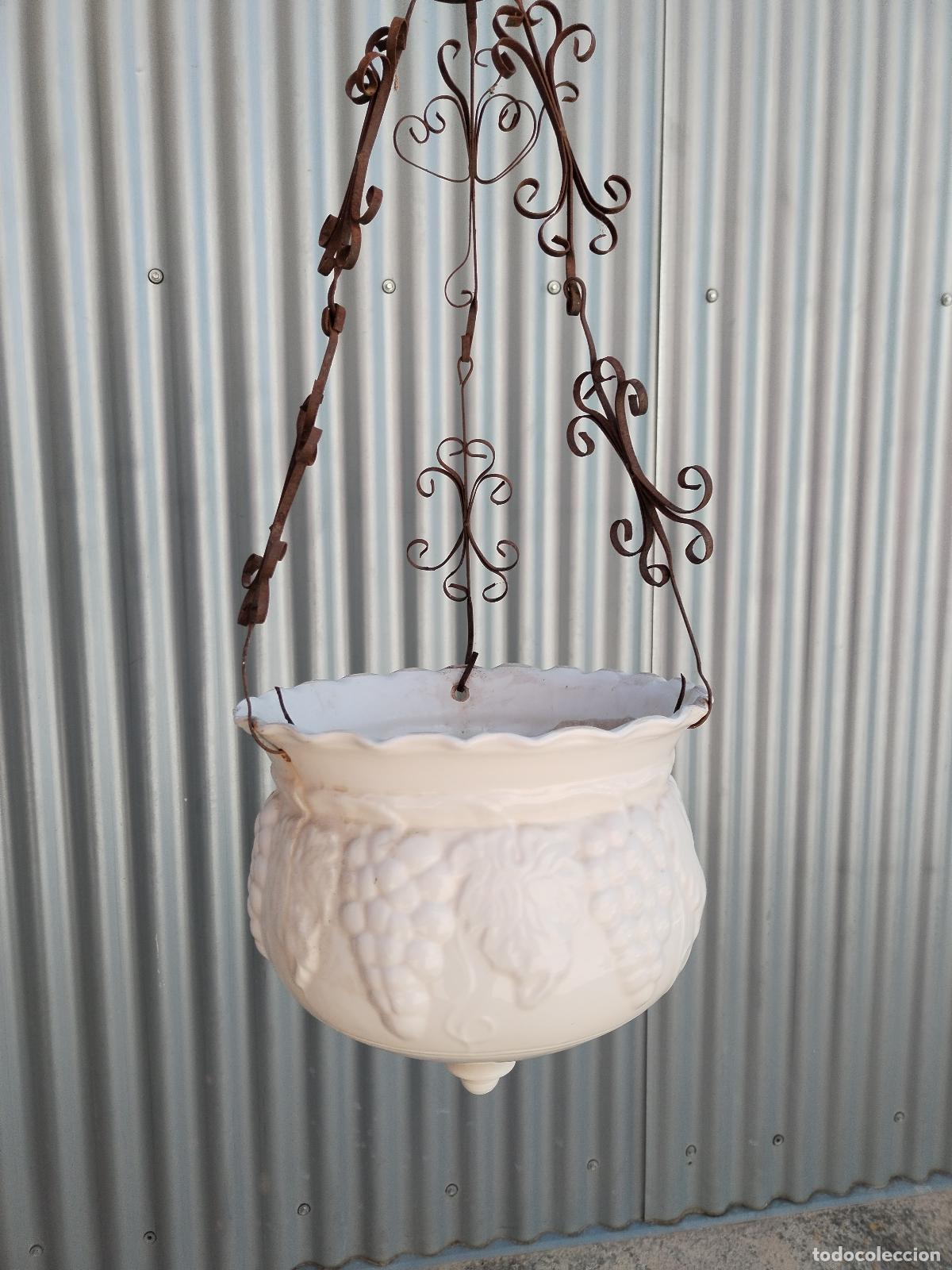 Antig&uuml;edades: macetero colgante de ceramica y forja - Foto 5