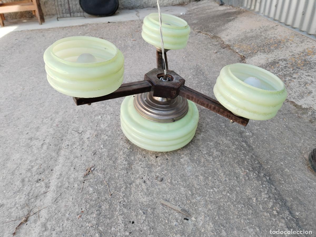 Antig&uuml;edades: antigua lampara de techo verde - Foto 5