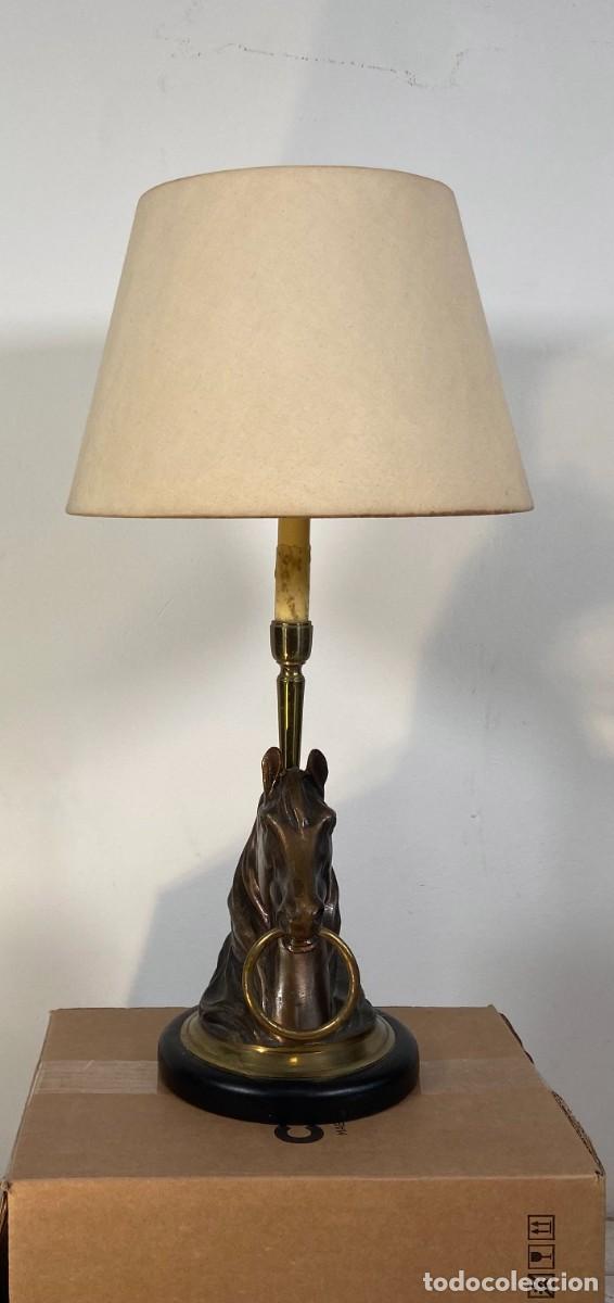 Antig&uuml;edades: L&aacute;mpara francesa con cabeza de caballo de bronce - Foto 4