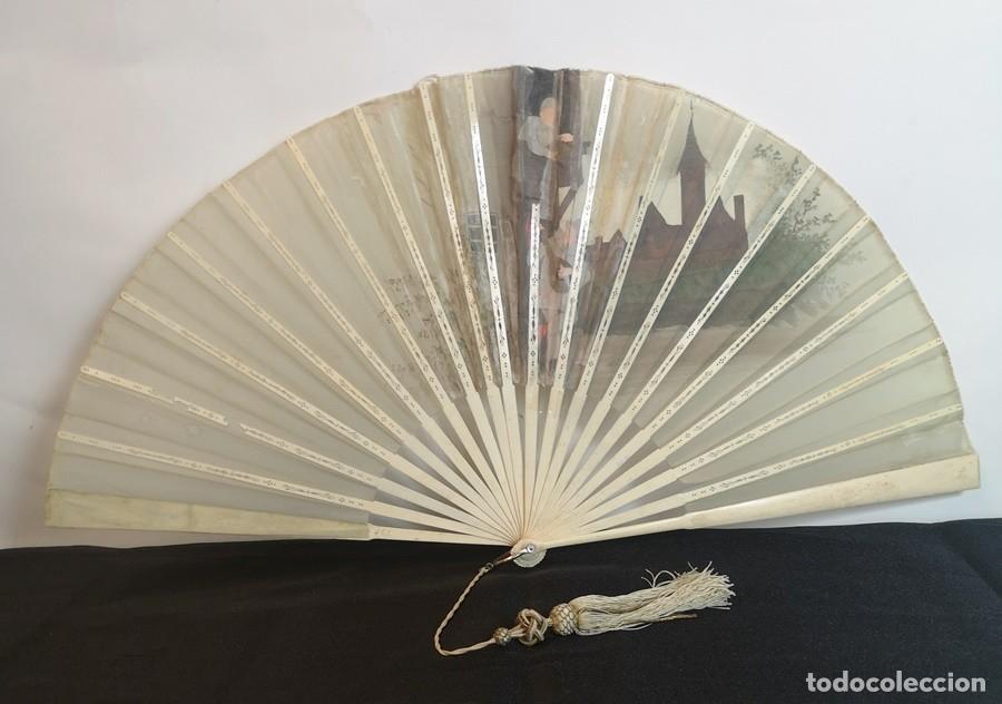 Antig&uuml;edades: Abanico Peric&oacute;n Antiguo de Hueso - Foto 6