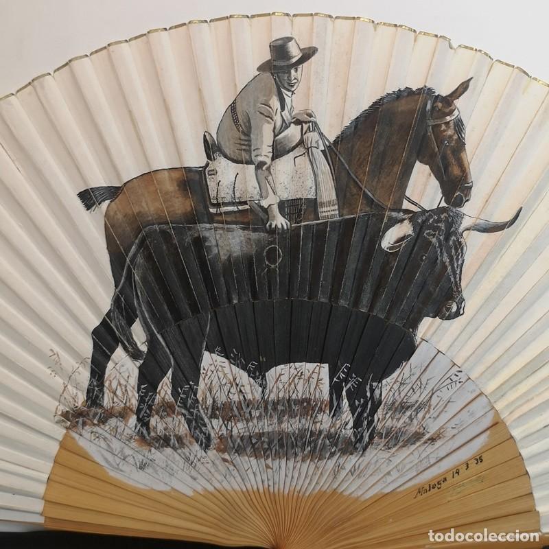 Antig&uuml;edades: Abanico Peric&oacute;n Antiguo Pintado en 1935 - Foto 2