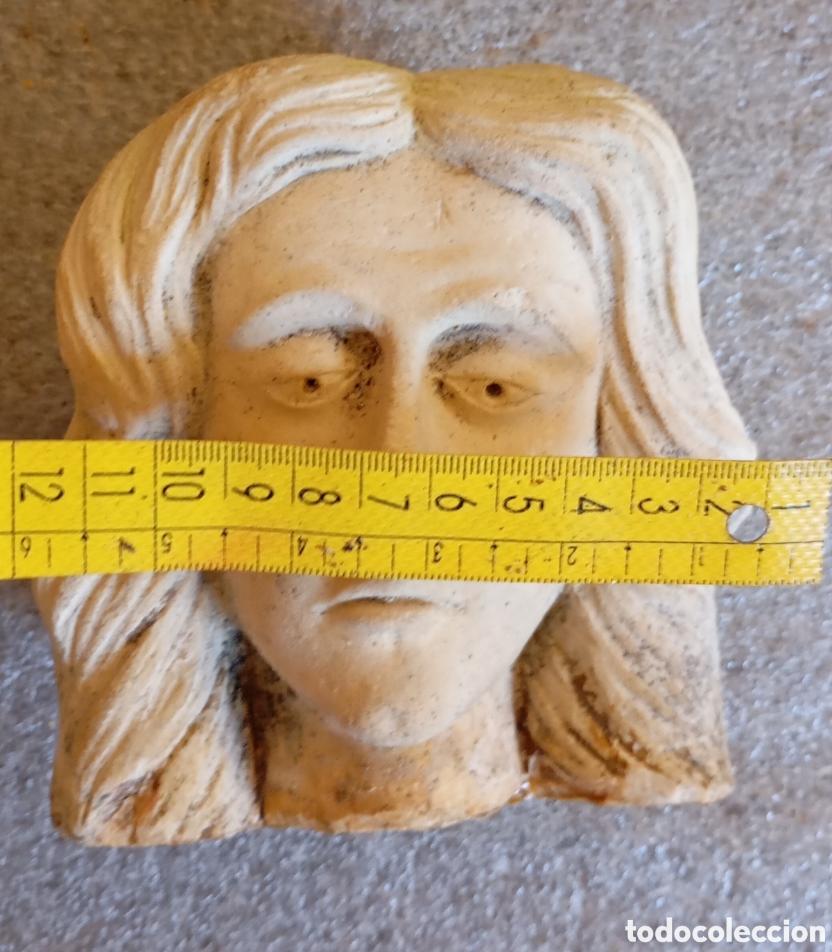 Antig&uuml;edades: Antigua escultura XIX de piedra caliza cabeza de virgen