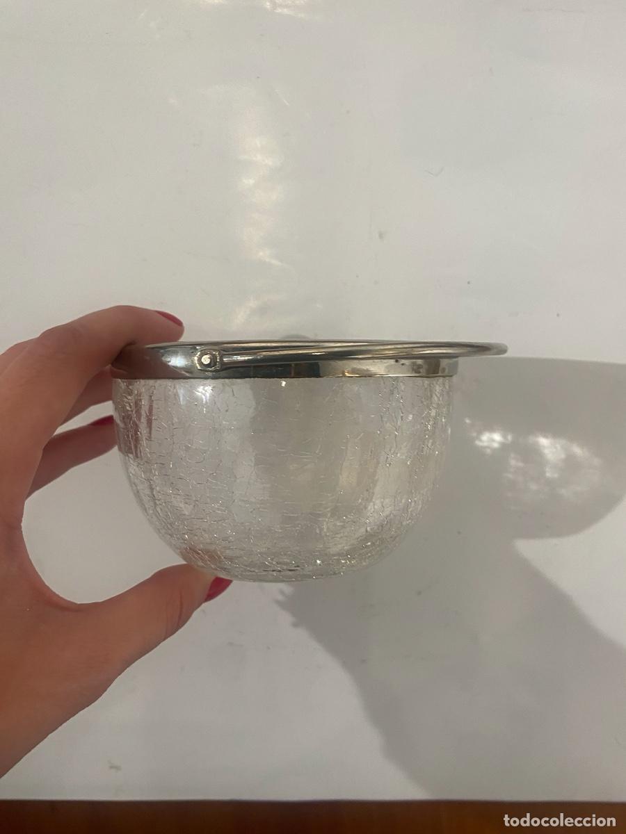 Antig&uuml;edades: Cesta de Vidrio con Borde Plata - Foto 1