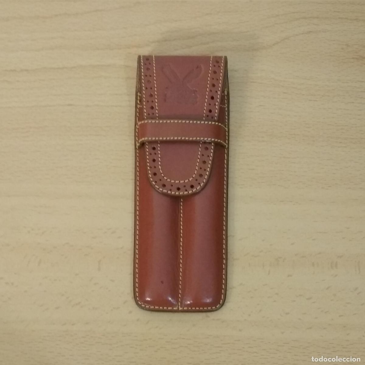 Antig&uuml;edades: Funda de cuero para 2 bol&iacute;grafos/plumas. Garran&rsquo;2. A&ntilde;os 90.