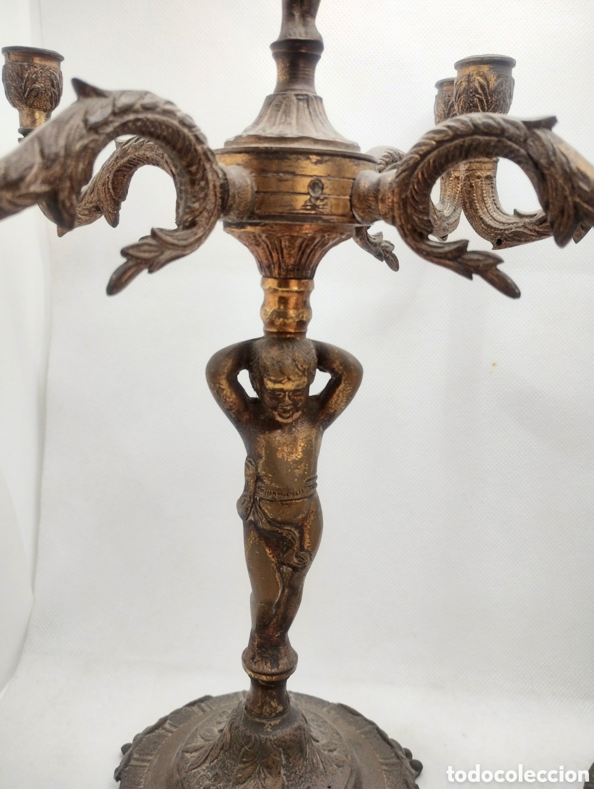 Antig&uuml;edades: Pareja de antiguos candelabros de bronce - Foto 3