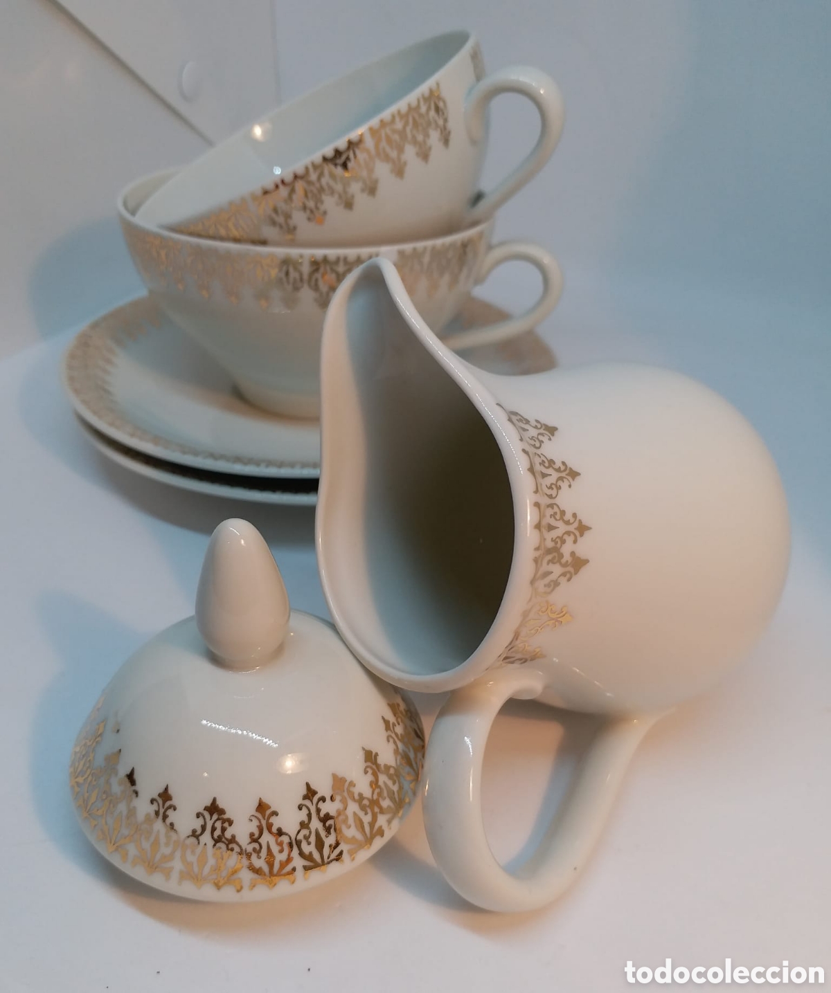 Antig&uuml;edades: Duo de caf&eacute; con leche y lechera - Foto 2