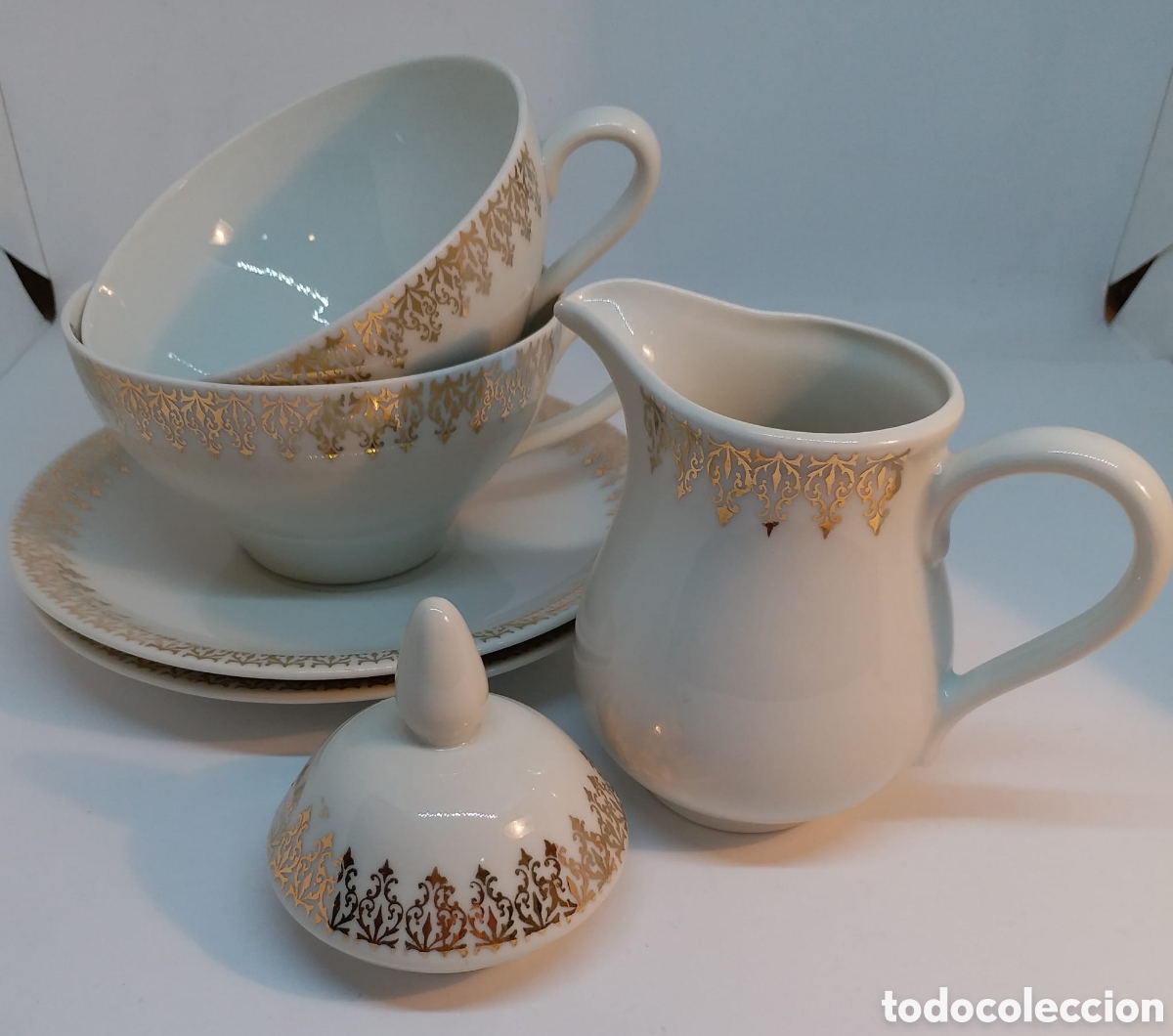 Antig&uuml;edades: Duo de caf&eacute; con leche y lechera - Foto 4
