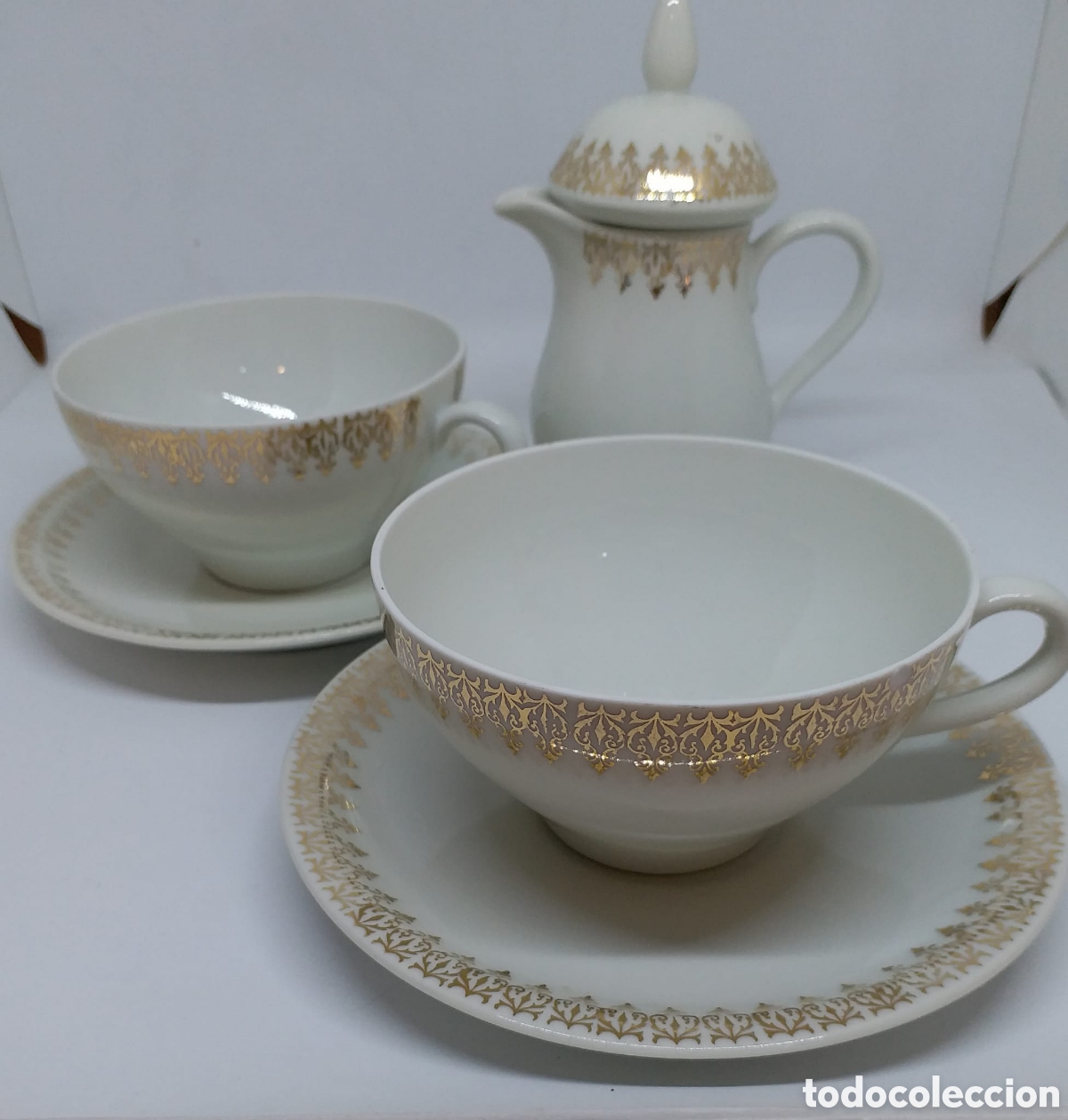 Antig&uuml;edades: Duo de caf&eacute; con leche y lechera - Foto 1