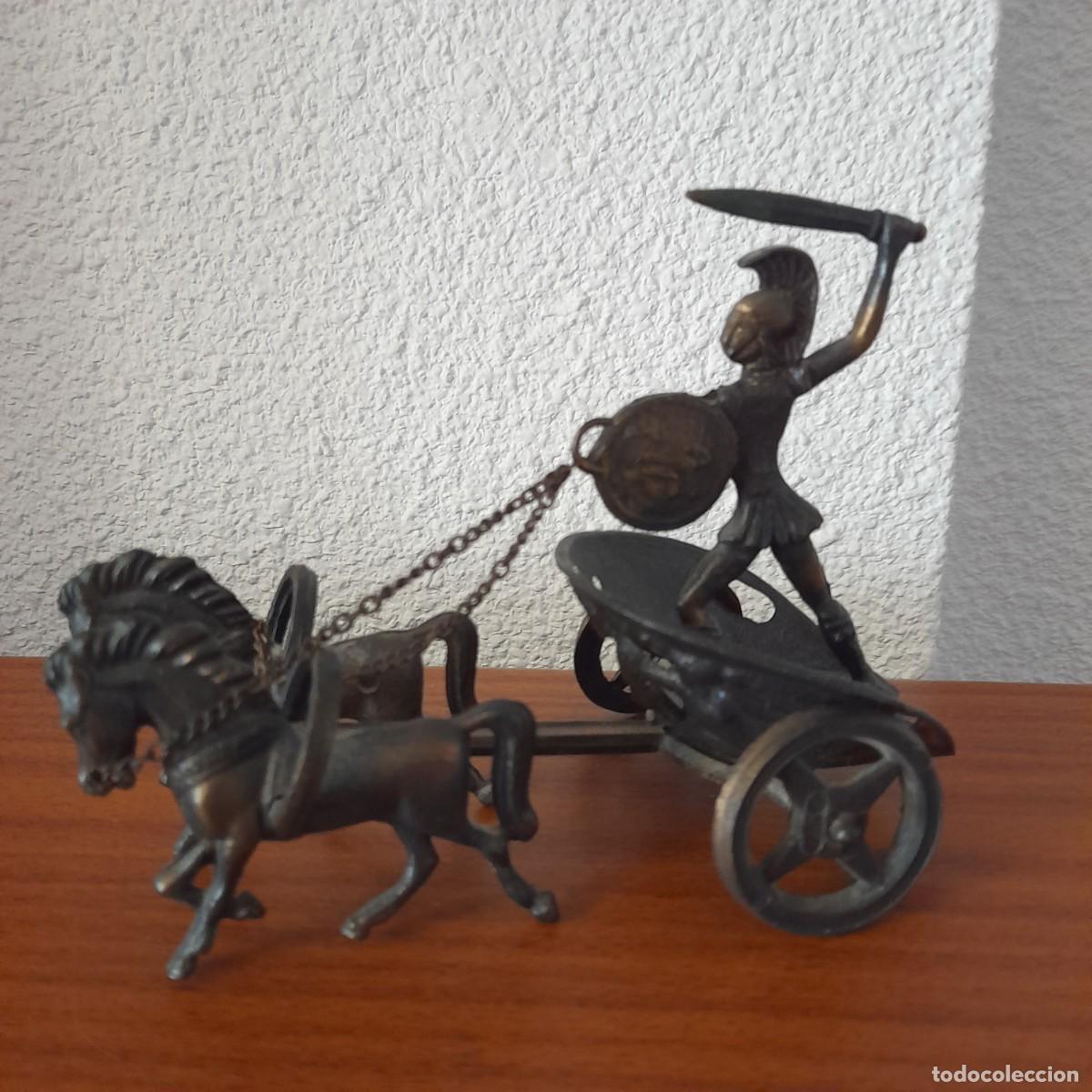 Oggetti Antichi: FIGURA EN METAL CARRO GRIEGO O ROMANO CON CABALLOS