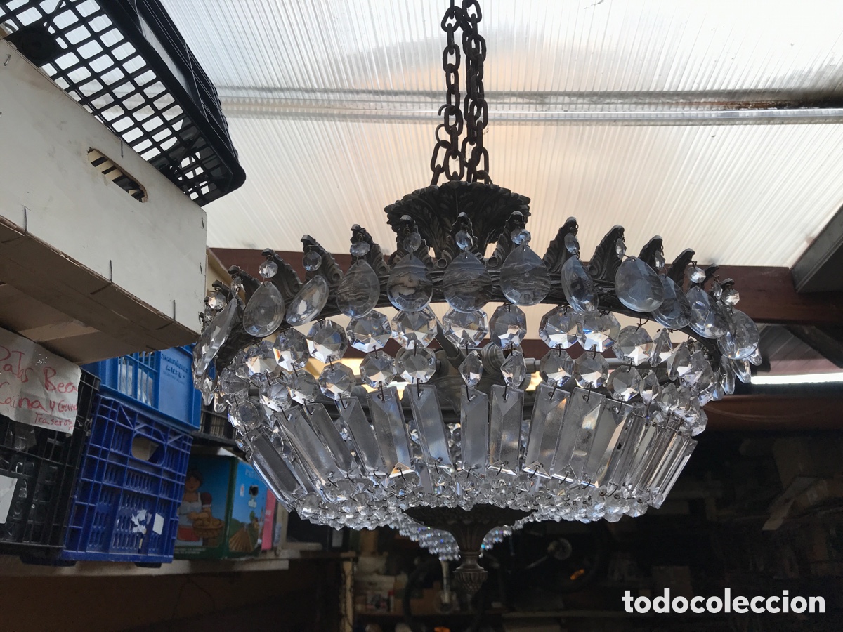 Antig&uuml;edades: Lampara de vidrio y metal de techo - Foto 3