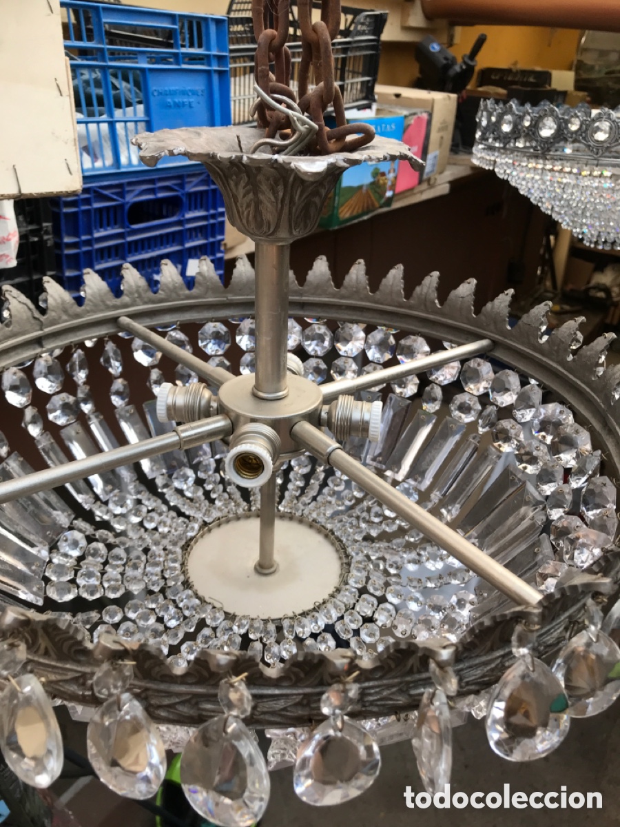 Antig&uuml;edades: Lampara de vidrio y metal de techo - Foto 5