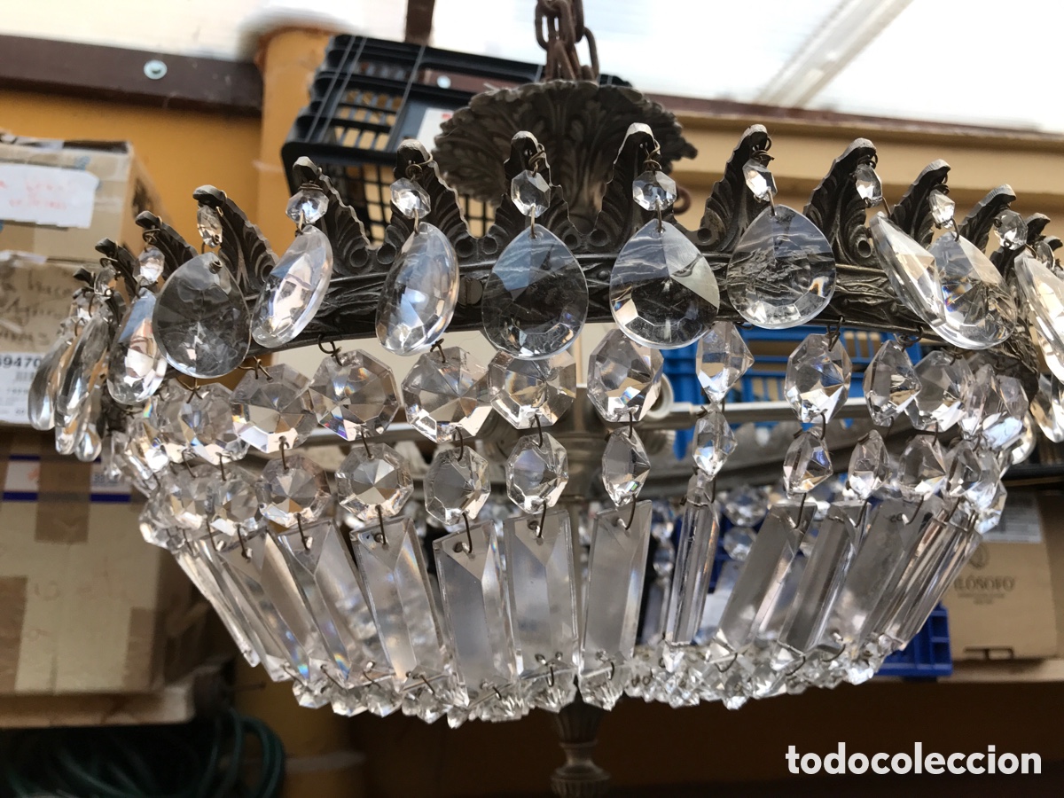 Antig&uuml;edades: Lampara de vidrio y metal de techo - Foto 6
