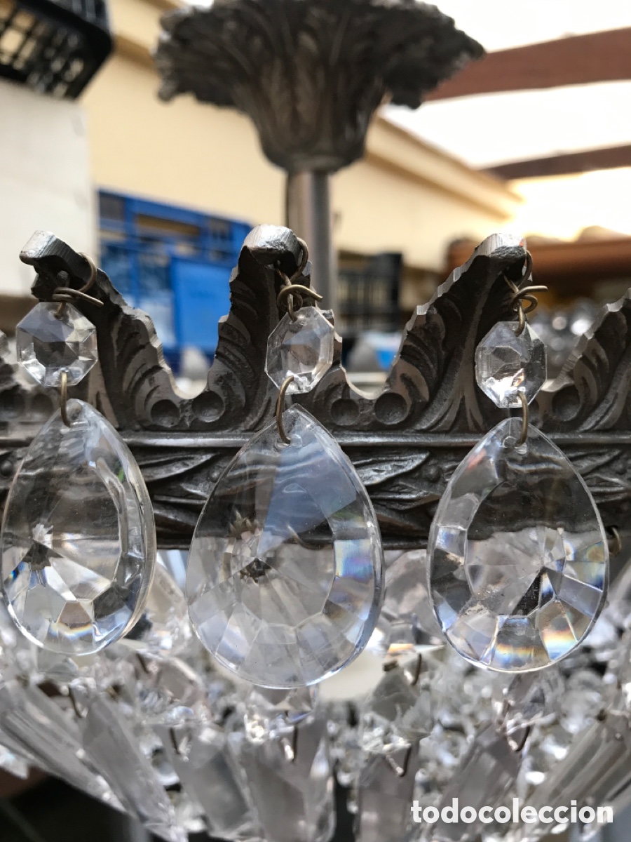 Antig&uuml;edades: Lampara de vidrio y metal de techo - Foto 7