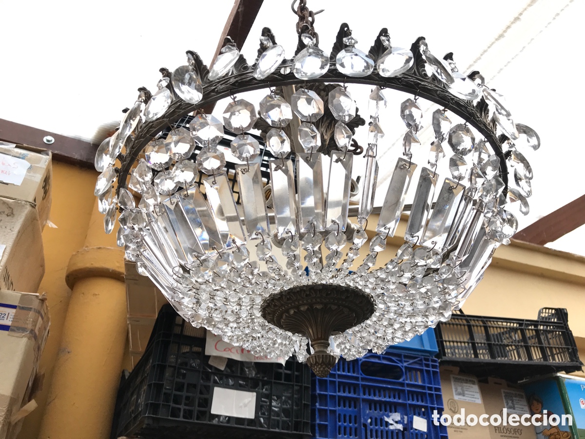 Antig&uuml;edades: Lampara de vidrio y metal de techo - Foto 1