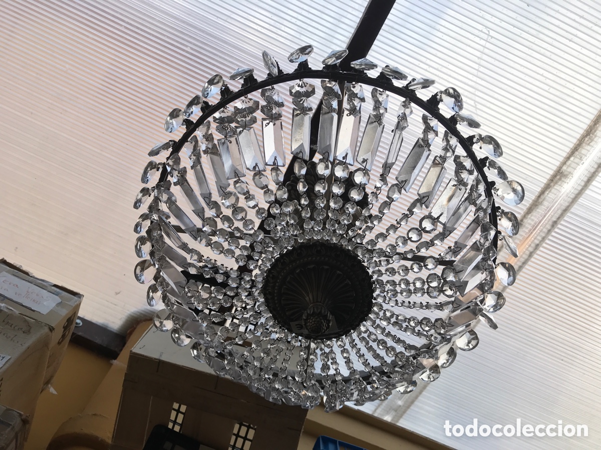 Antig&uuml;edades: Lampara de vidrio y metal de techo - Foto 2