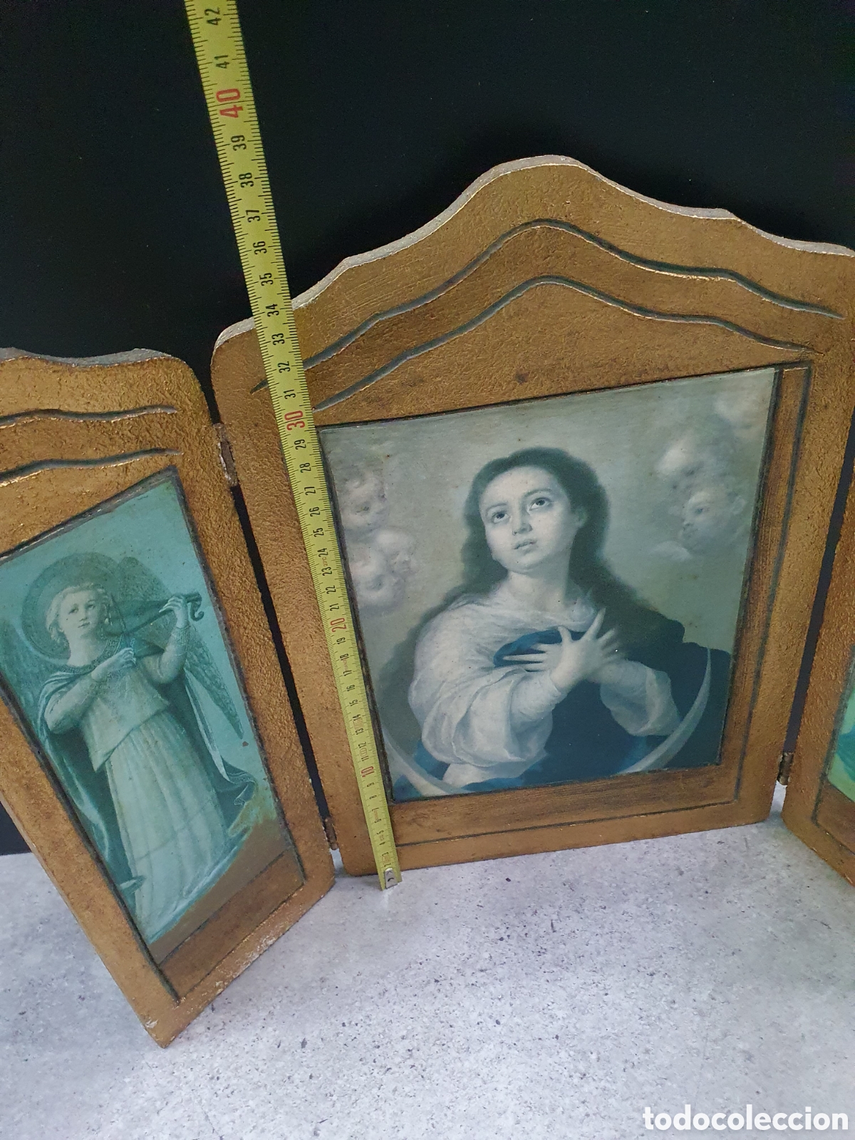 Antig&uuml;edades: Triptico religioso Inmaculada de Murillo. Dorado. (L99) - Foto 2