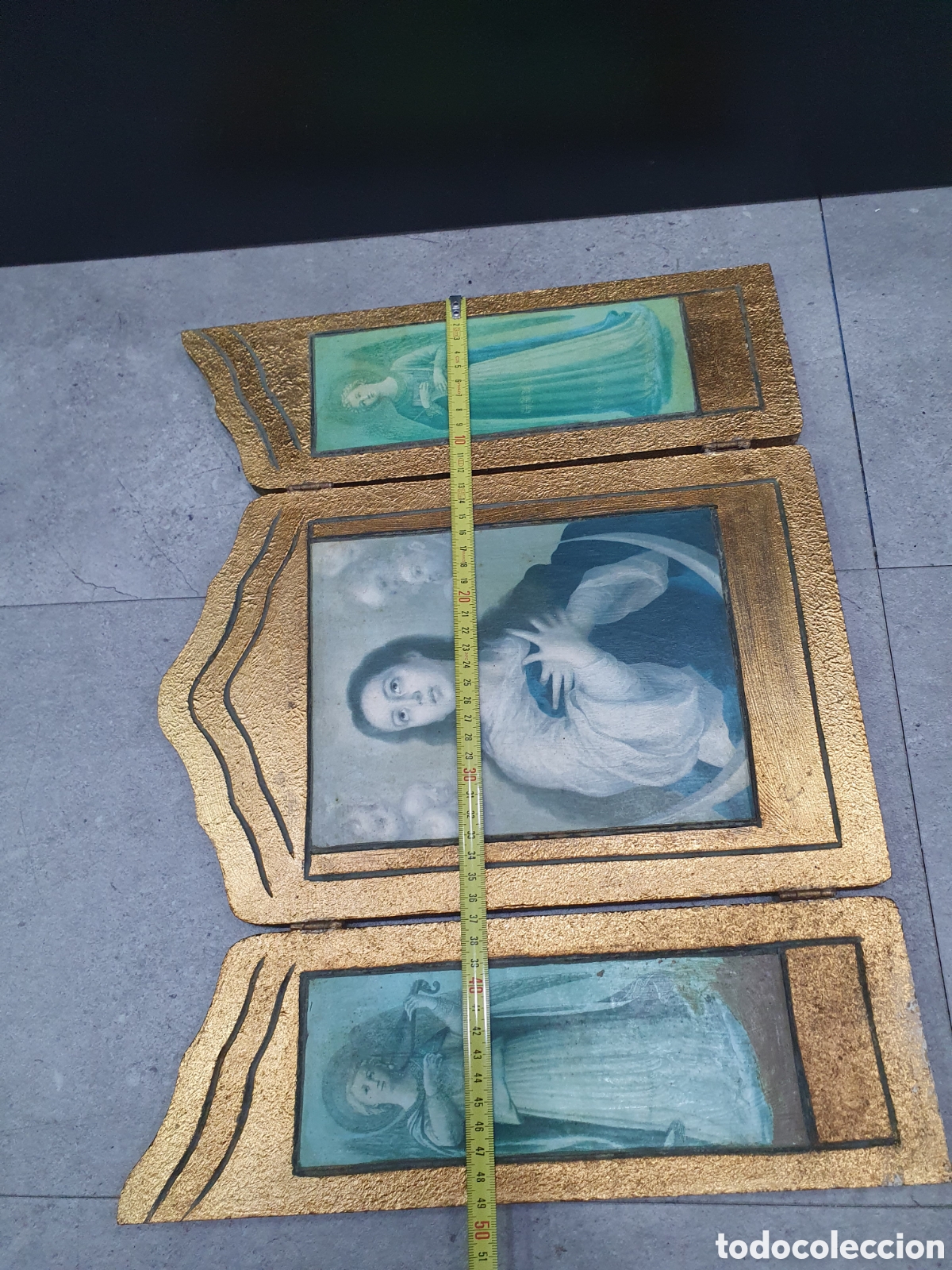 Antig&uuml;edades: Triptico religioso Inmaculada de Murillo. Dorado. (L99) - Foto 3