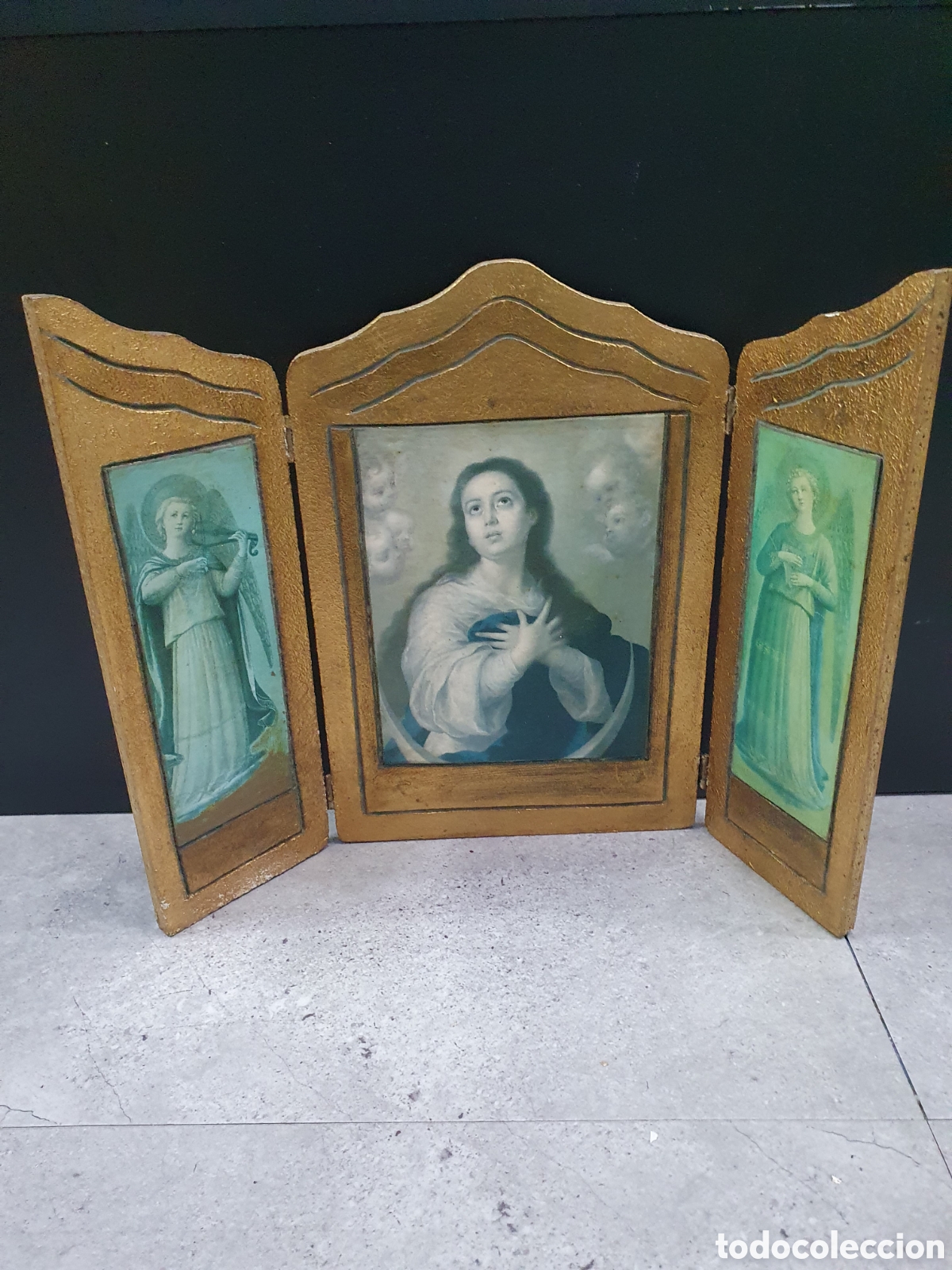 Antig&uuml;edades: Triptico religioso Inmaculada de Murillo. Dorado. (L99) - Foto 1
