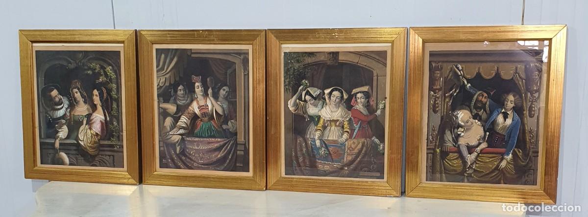 Antiquit&eacute;s: -Cuadros colecci&oacute;n de cuatro impresos enmarcados