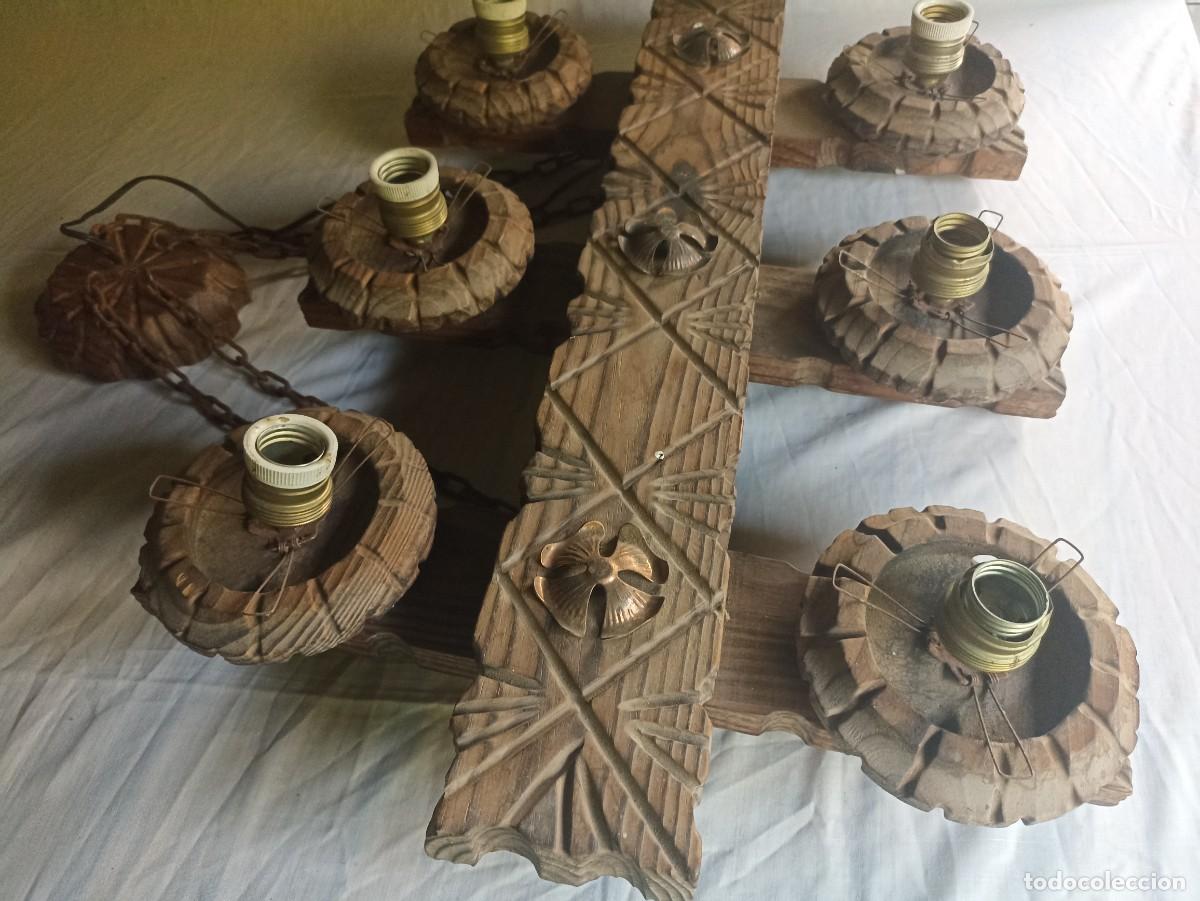 Antig&uuml;edades: L&aacute;mpara de techo de madera - Foto 9