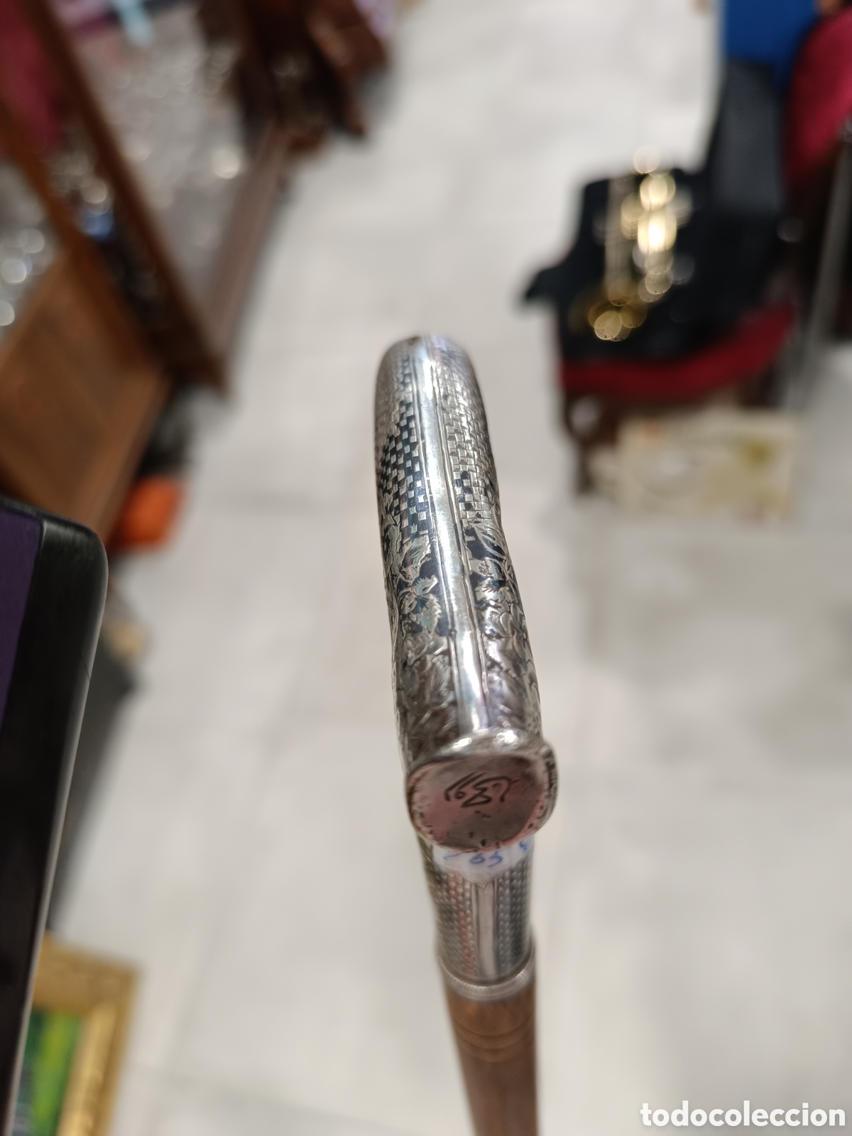 Antig&uuml;edades: Bast&oacute;n con empu&ntilde;adura de plata biselada y palo de madera - Foto 8