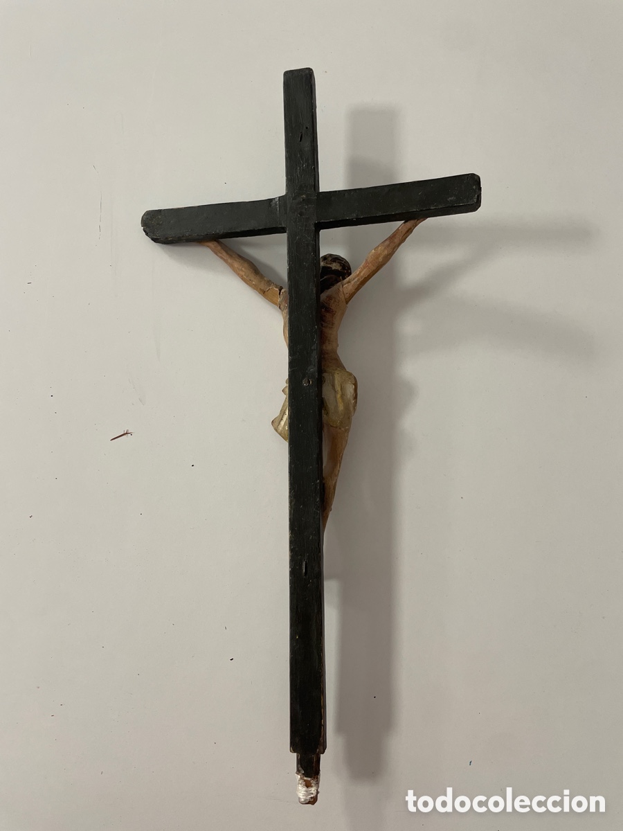 Antig&uuml;edades: Crucificado de madera S. XIX - Foto 2