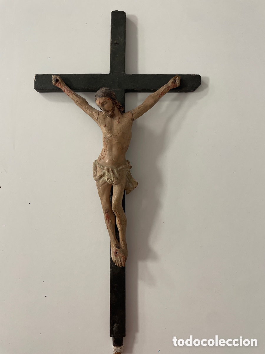 Antig&uuml;edades: Crucificado de madera S. XIX - Foto 1