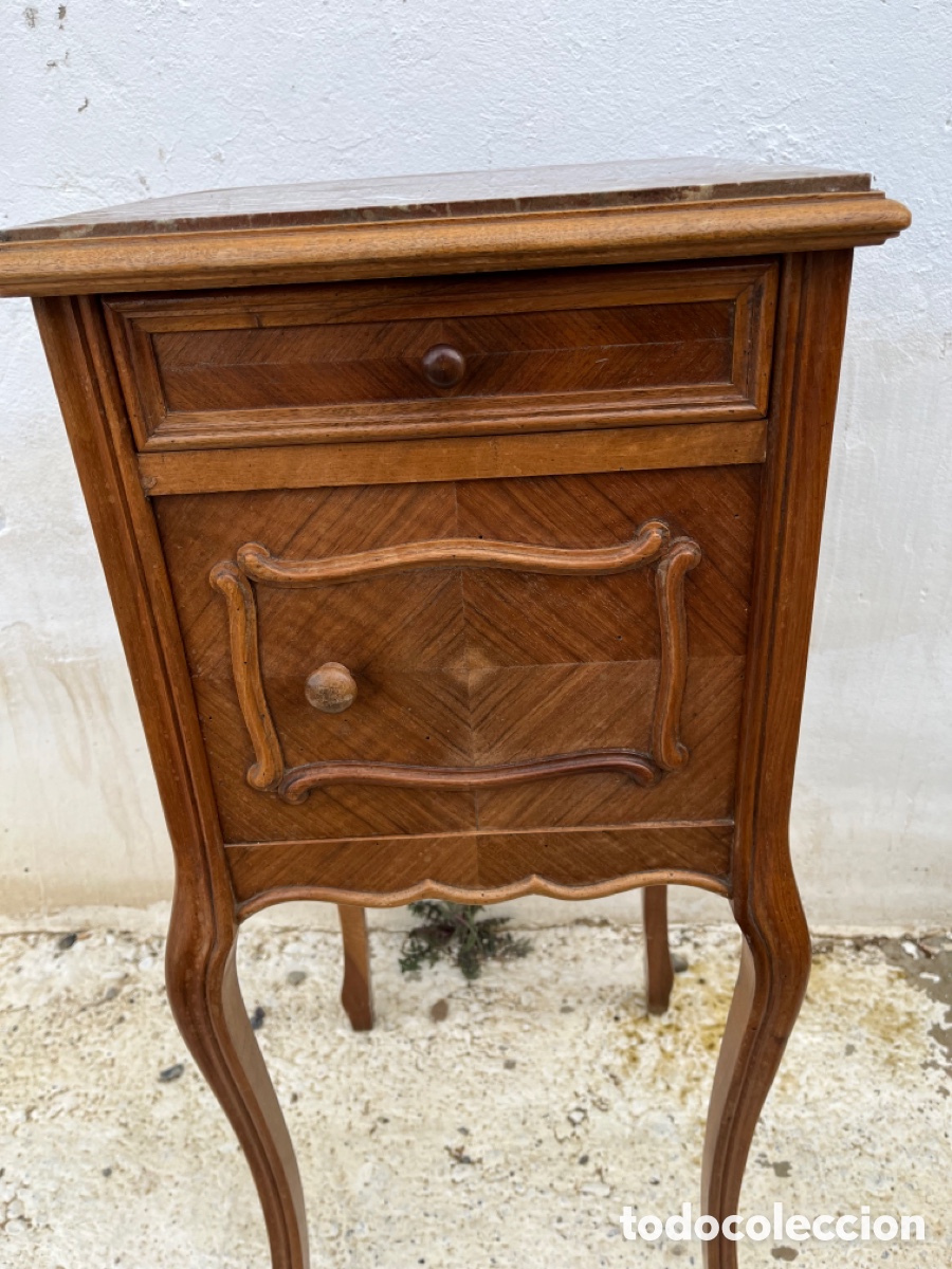 Antig&uuml;edades: MESILLA ANTIGUA MADERA MARQUETERIA Y MARMOL. - Foto 2