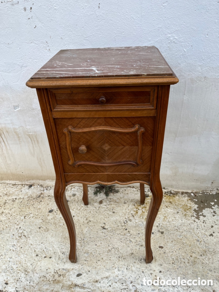 Antig&uuml;edades: MESILLA ANTIGUA MADERA MARQUETERIA Y MARMOL. - Foto 1