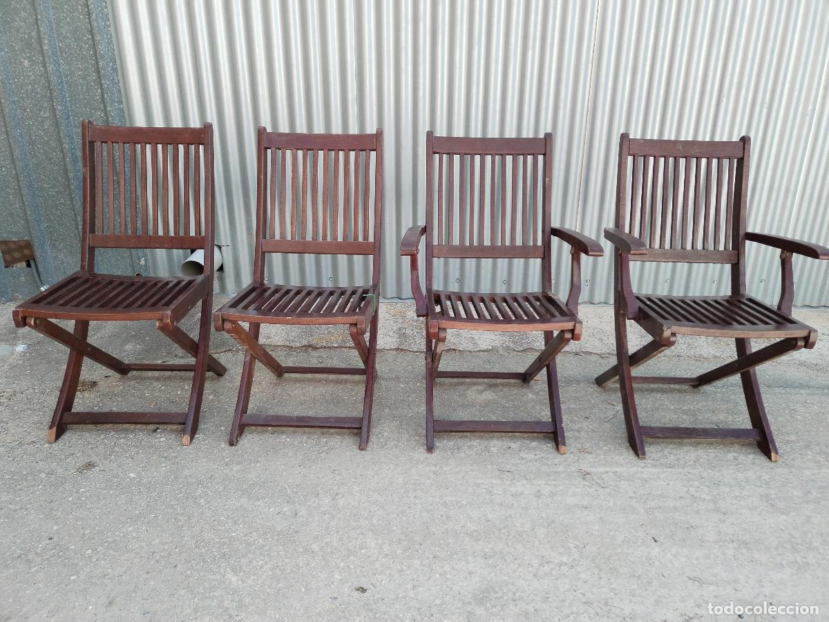 Antig&uuml;edades: 2 sillas y 2 sillones de madera plegable - Foto 2