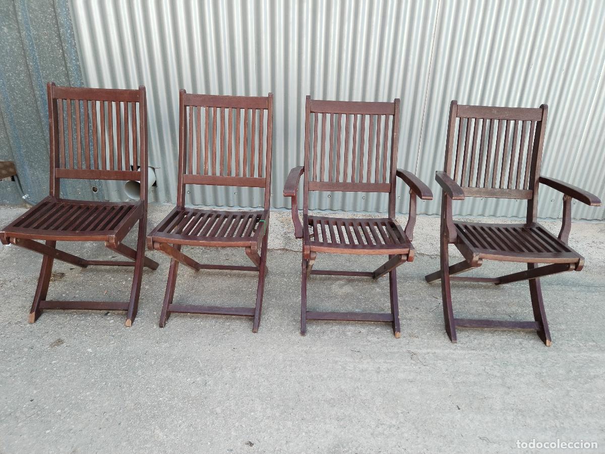 Antig&uuml;edades: 2 sillas y 2 sillones de madera plegable - Foto 3