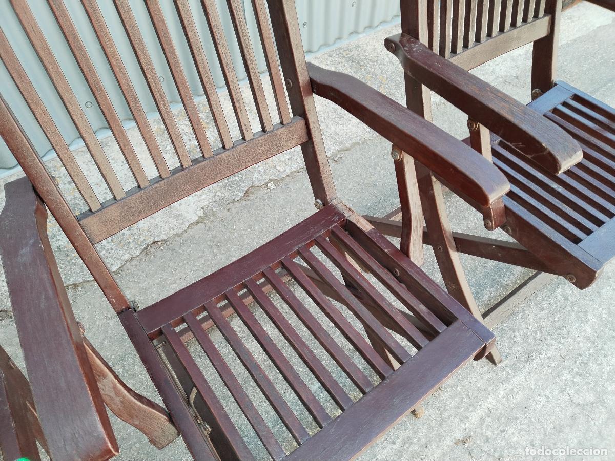 Antig&uuml;edades: 2 sillas y 2 sillones de madera plegable - Foto 4