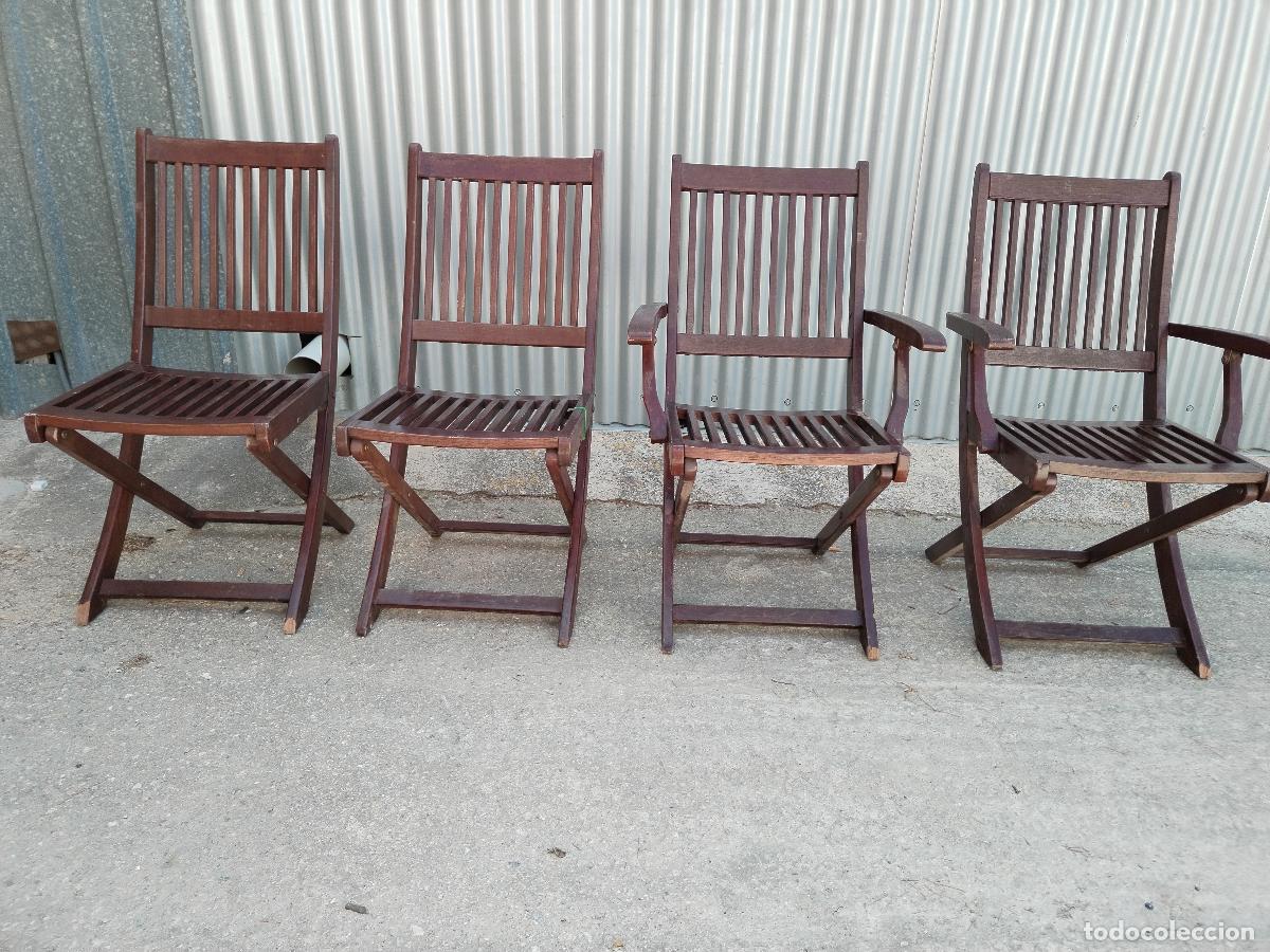 Antig&uuml;edades: 2 sillas y 2 sillones de madera plegable - Foto 6
