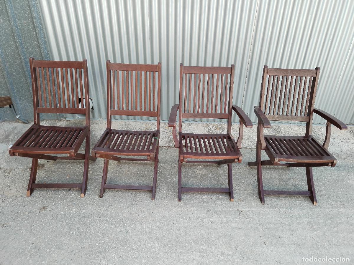 Antig&uuml;edades: 2 sillas y 2 sillones de madera plegable - Foto 1
