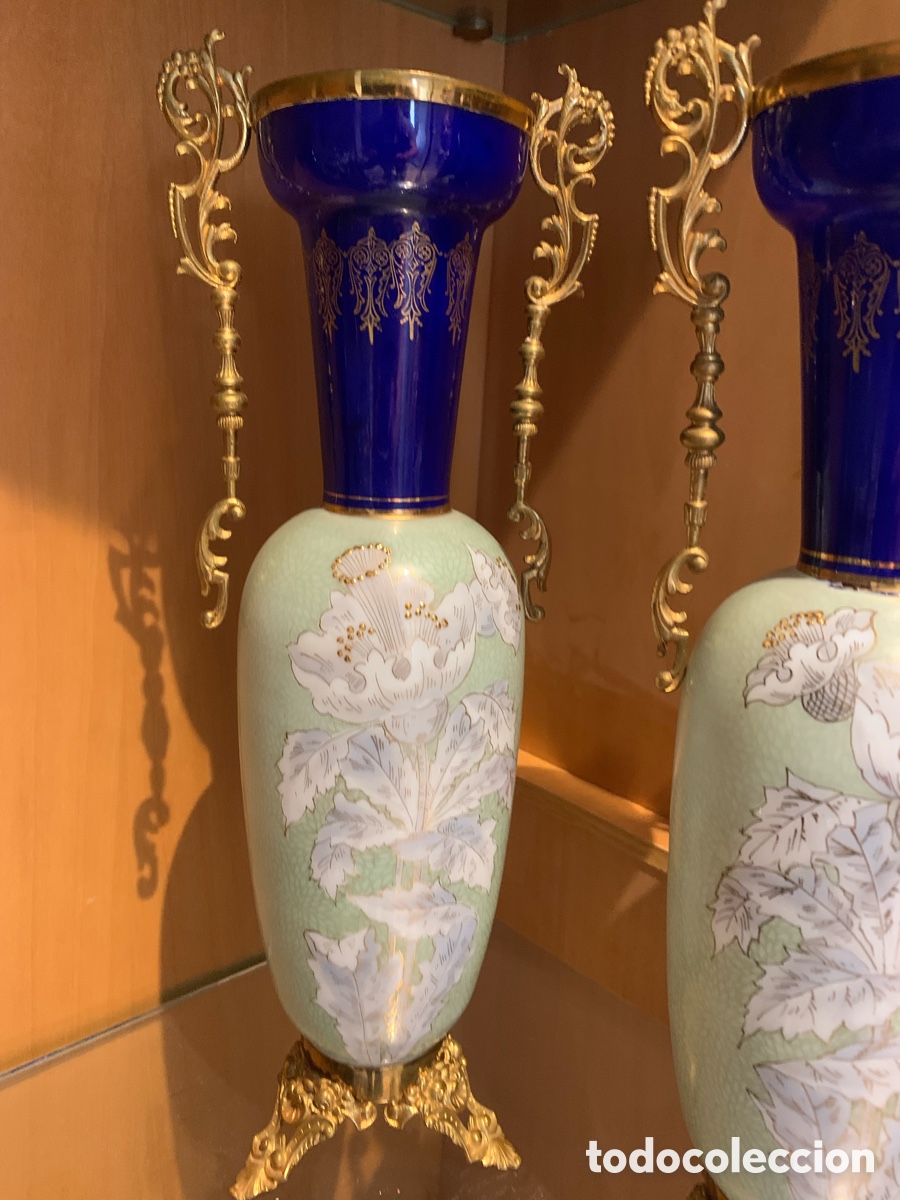 Antig&uuml;edades: JARRONES DE OPALINA Y BRONCE - Foto 4