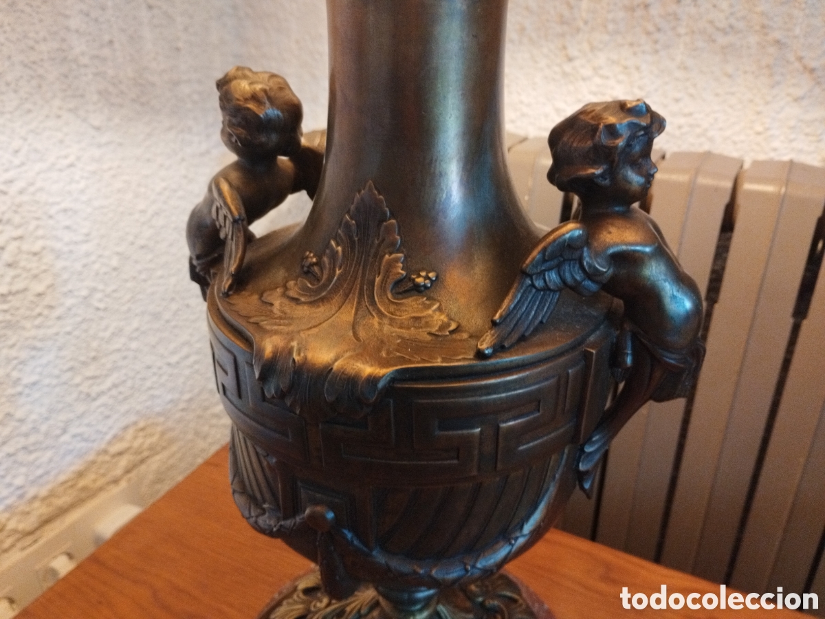 Antig&uuml;edades: MAGN&Iacute;FICA LAMPARA CON PUTIS. BRONCE Y MARMOL.85CM. - Foto 3