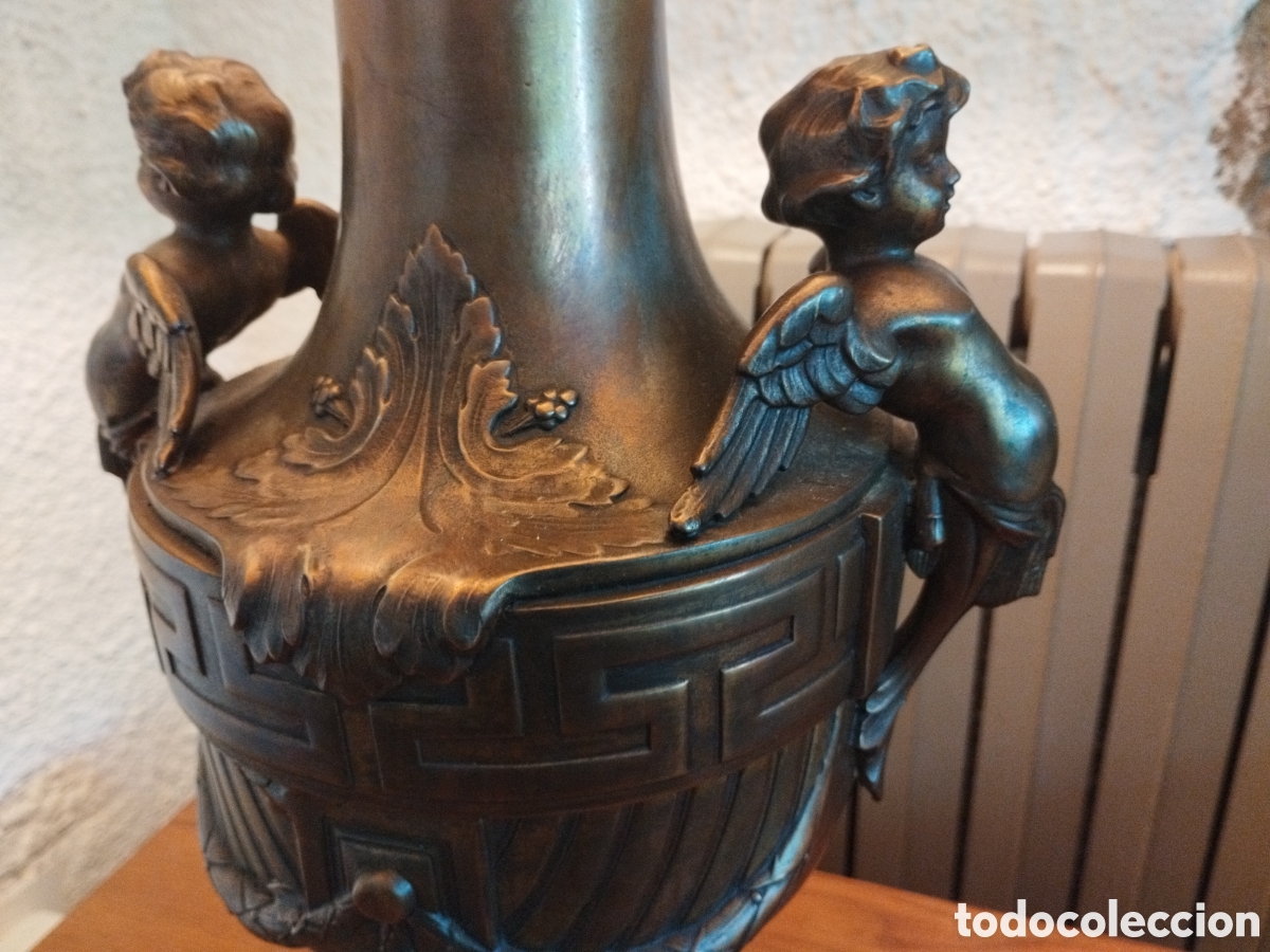 Antig&uuml;edades: MAGN&Iacute;FICA LAMPARA CON PUTIS. BRONCE Y MARMOL.85CM. - Foto 5