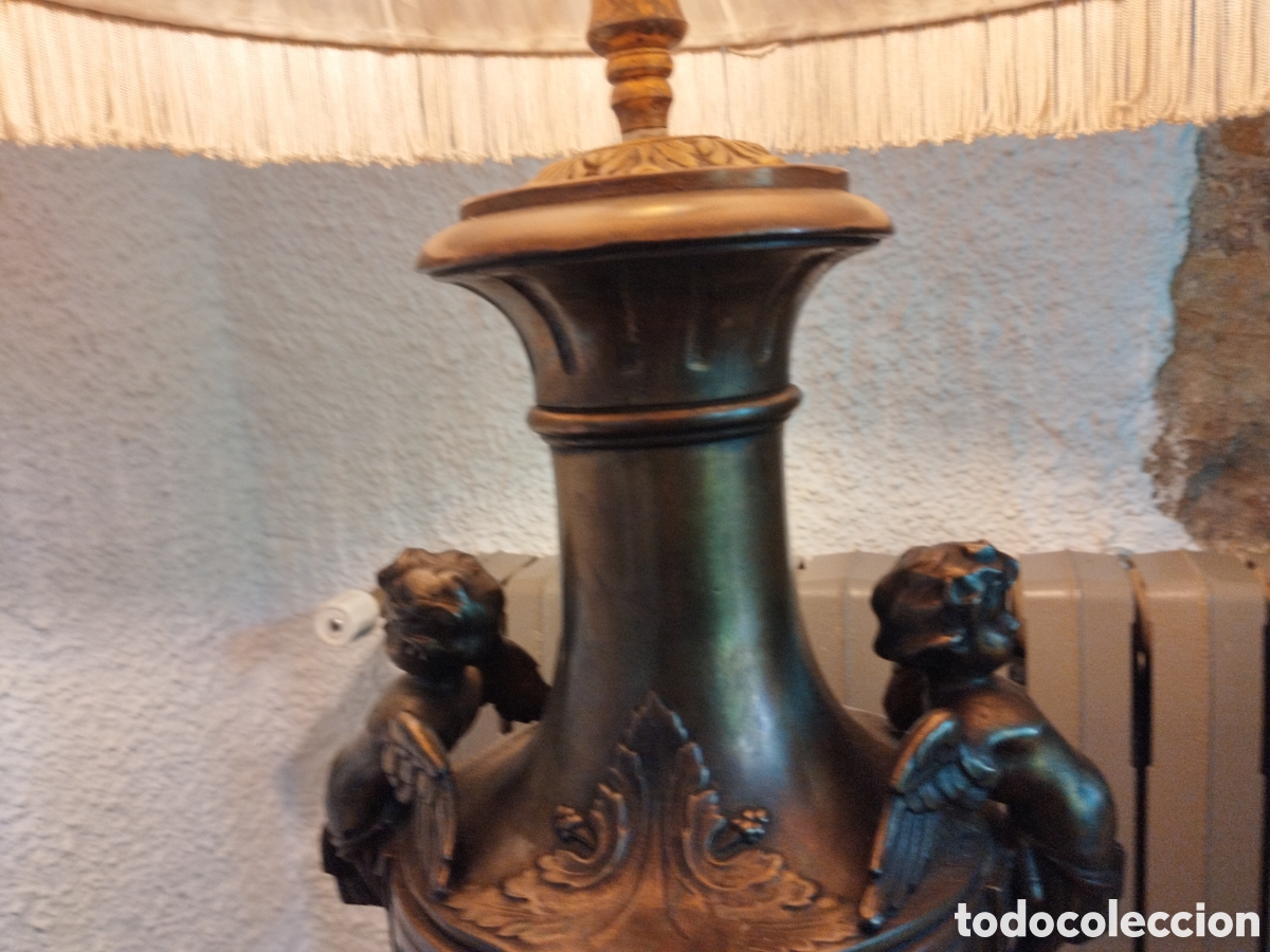 Antig&uuml;edades: MAGN&Iacute;FICA LAMPARA CON PUTIS. BRONCE Y MARMOL.85CM. - Foto 6