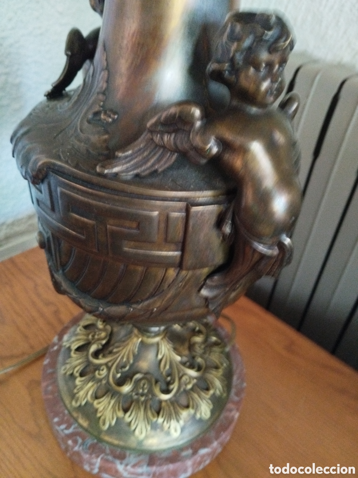 Antig&uuml;edades: MAGN&Iacute;FICA LAMPARA CON PUTIS. BRONCE Y MARMOL.85CM. - Foto 9