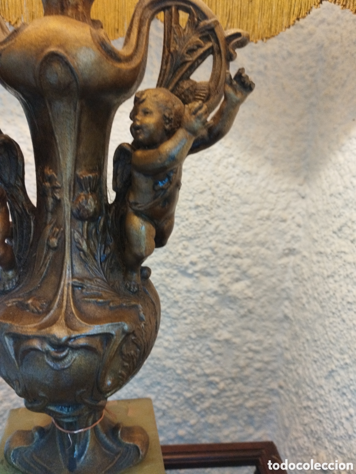 Antig&uuml;edades: . MAGN&Iacute;FICA LAMPARA FRANCESA CON PUTIS Y PIE DE ONIX.80 CM - Foto 4