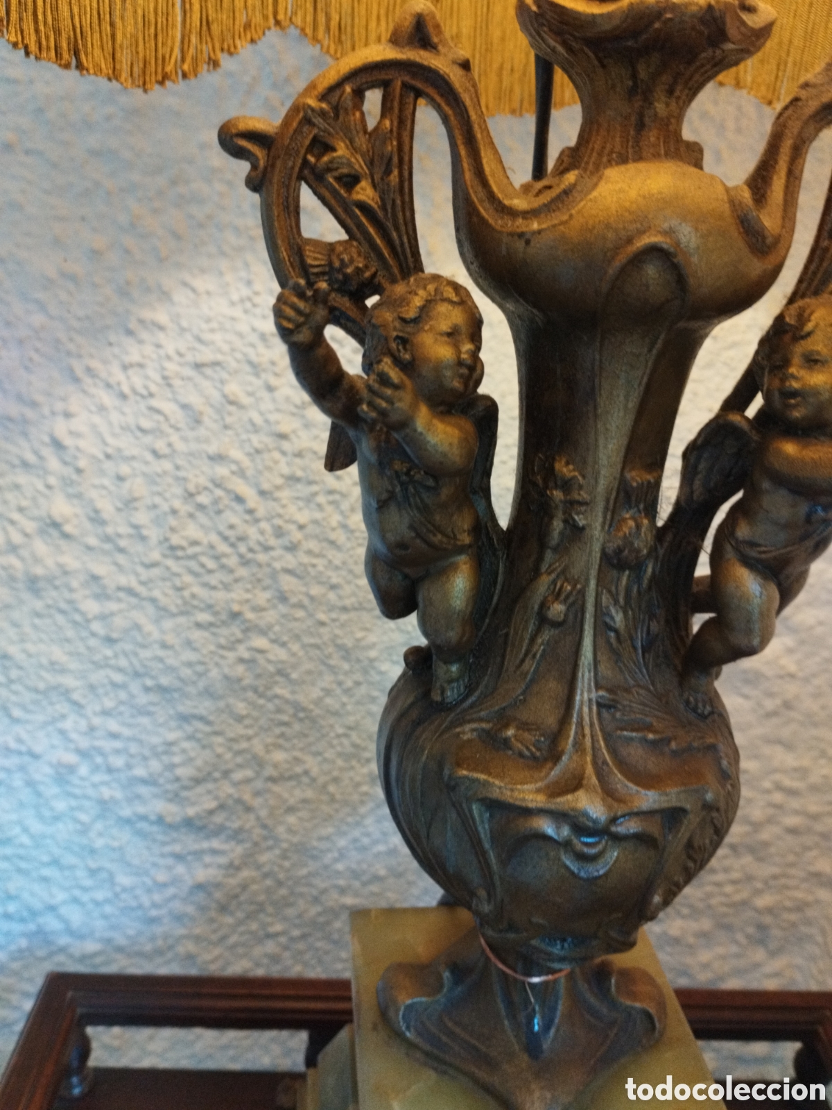 Antig&uuml;edades: . MAGN&Iacute;FICA LAMPARA FRANCESA CON PUTIS Y PIE DE ONIX.80 CM - Foto 5