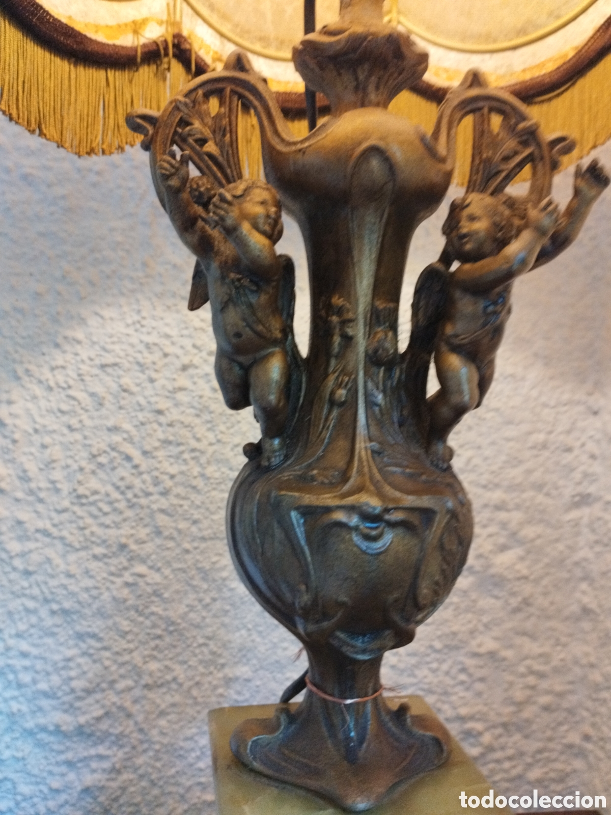 Antig&uuml;edades: . MAGN&Iacute;FICA LAMPARA FRANCESA CON PUTIS Y PIE DE ONIX.80 CM - Foto 6