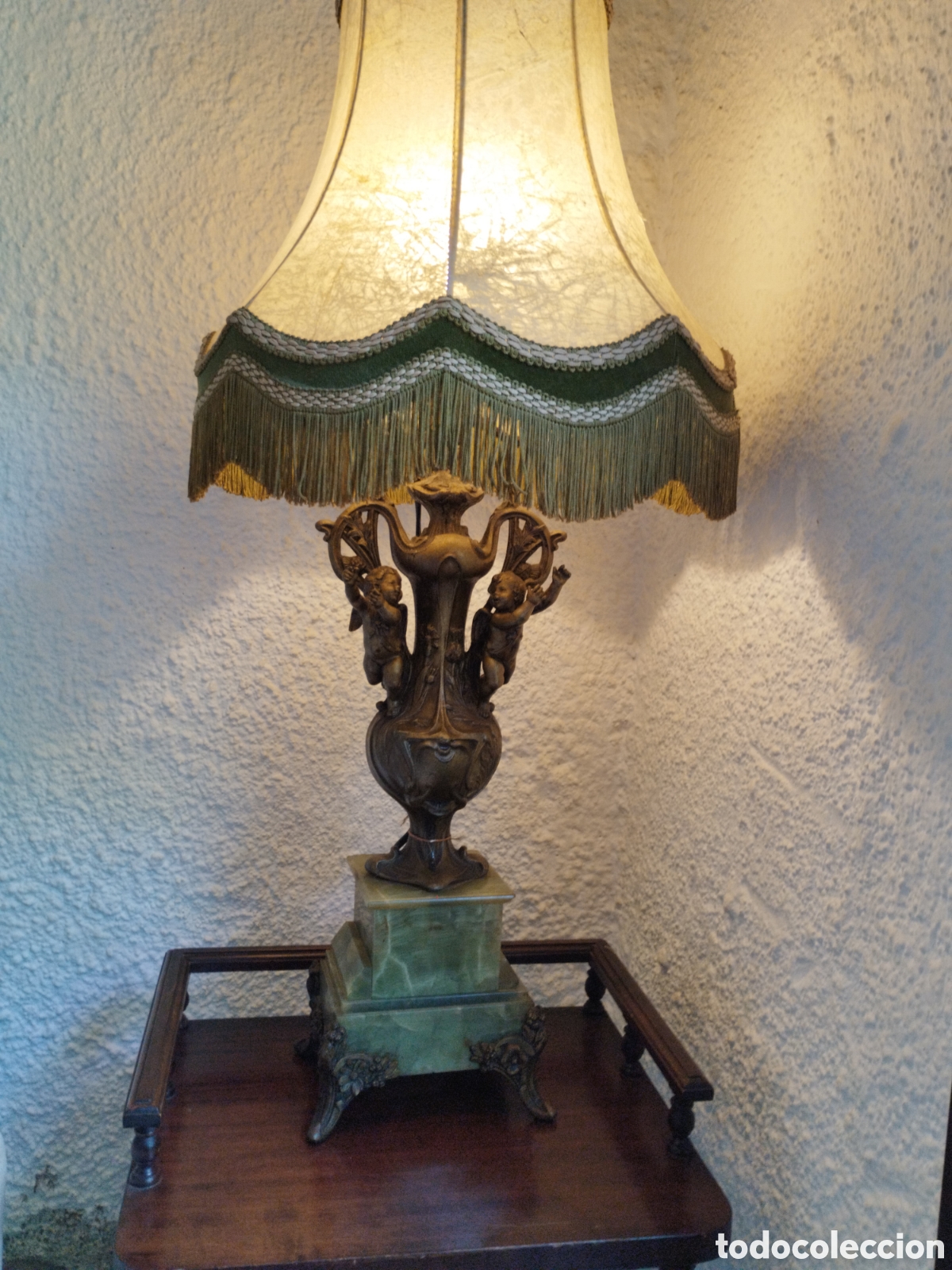 Antig&uuml;edades: . MAGN&Iacute;FICA LAMPARA FRANCESA CON PUTIS Y PIE DE ONIX.80 CM - Foto 1
